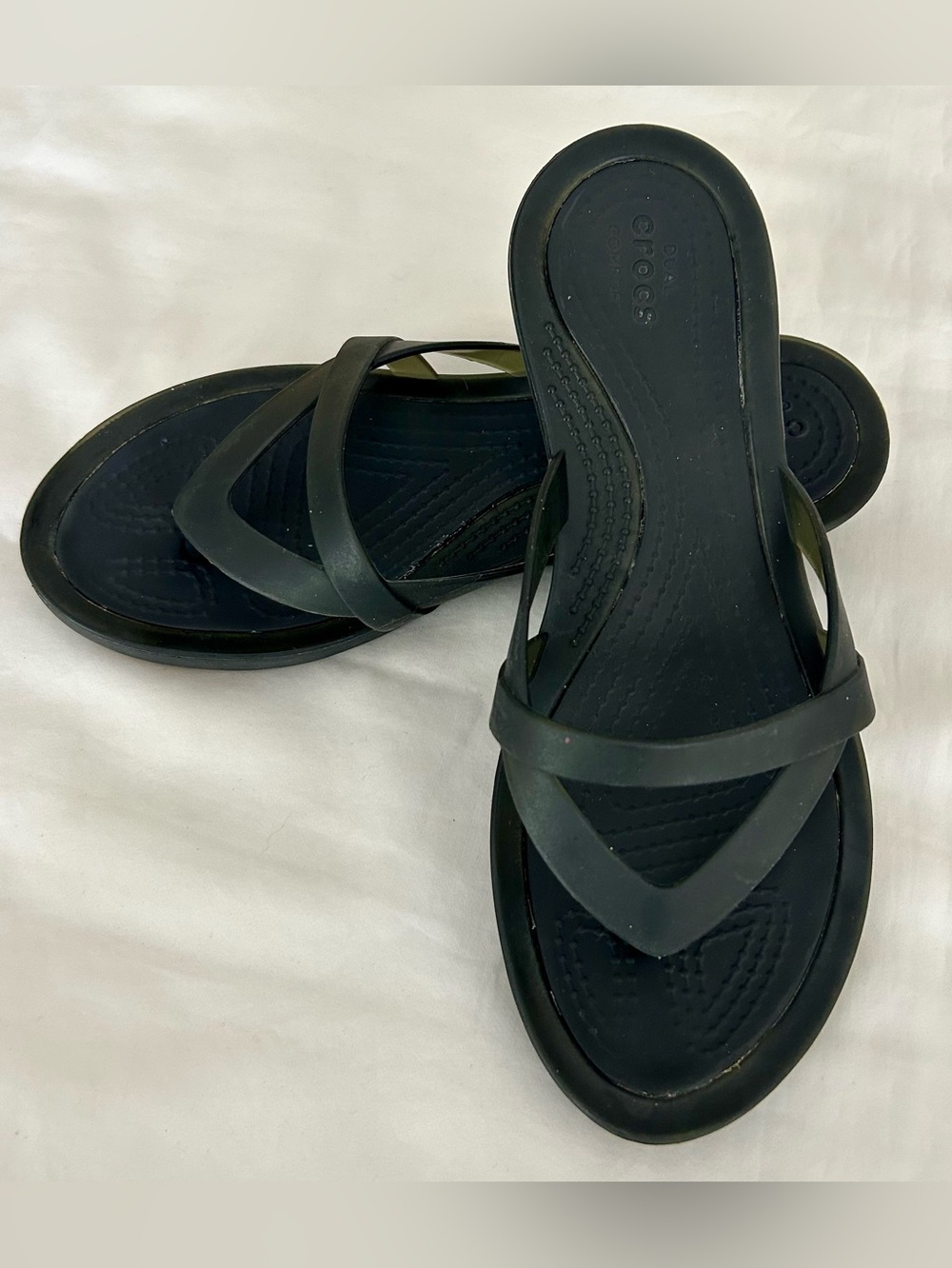 CROCS Women's Isabella Wedge Flip Black Crisscross Sandals